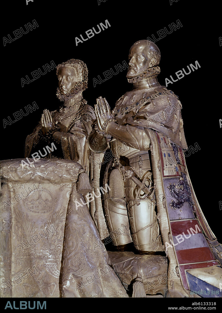 POMPEO LEONI (1533-1608). ESTATUA ORANTE FELIPE II Y ANA AUSTRIA - SIGLO XVI.