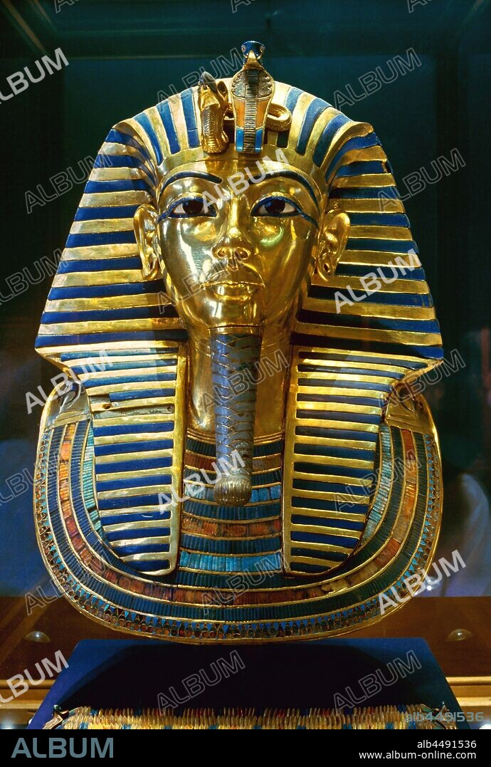 The gold funerary Mask of Tutankhamun, Egyptian Museum of Antiquities, Cairo, Egypt, Africa.