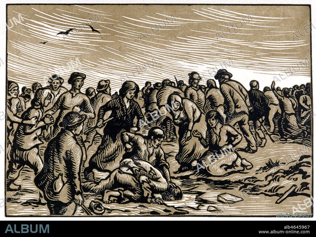 Germinal: scene de 'Chaval a l'Eau' (sauve par Catherine Maheu de la foule ameutee) par Paul-Emile COLIN (1867-1949)(ADAGP) in Germinal, 1912. Credit: Coll. BHVP-Grob/KHARBINE-TAPABOR.