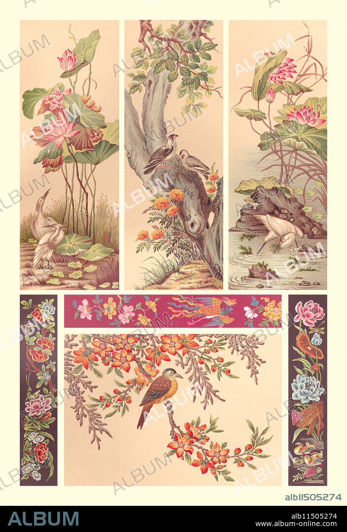 Plate from "Le costume historique" by Albert Charles Auguste Racinet (1825-1893) published in 1888.  Racinet was a French painter, historian, illustrator and author.