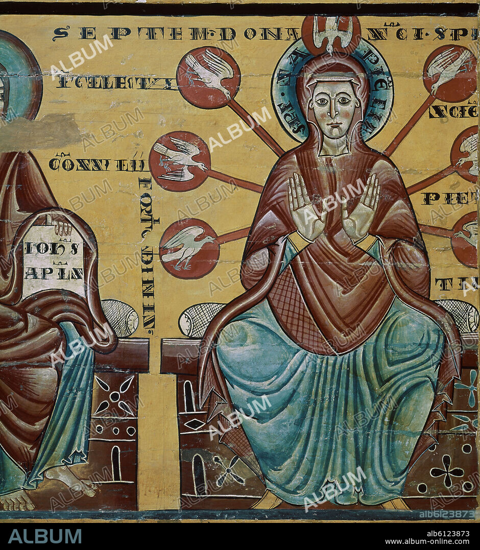 DONES DEL ESPIRITU SANTO DADOS A TRAVES DE LA VIRGEN-PROC MONASTERIO STA Mª LLUÇA-TABLA LATERAL.