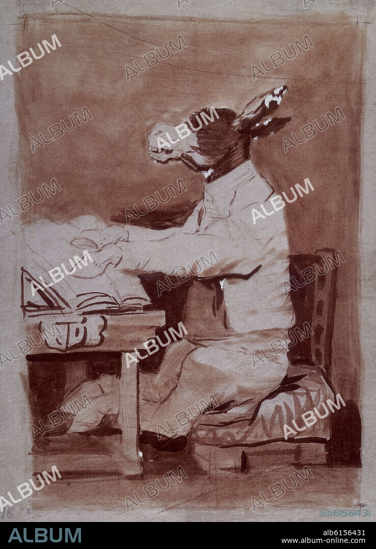 FRANCISCO DE GOYA. EL ASNO LECTOR - DIBUJO PREPARATORIO PARA EL CAPRICHO 39 HASTA SU ABUELO - SIGLO XVIII.
