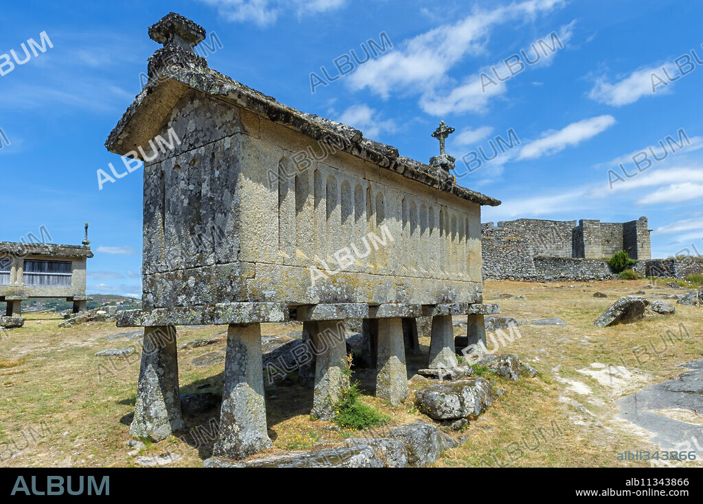 Traditional Espigueiros (Granary), Lindoso, Peneda Geres National Park, Minho province, Portugal, Europe.