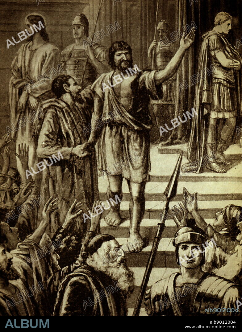 Painting depicting Jesus Christ being dragged towards Pilate's Judgement Hall.