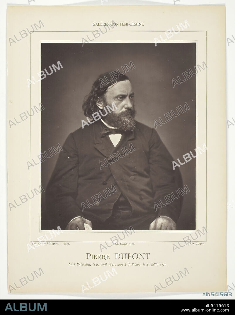 ETIENNE CARJAT. Pierre Dupont, c. 1876. Woodburytype, from the periodical "Galerie Contemporaine Littéraire, Artistique" (1878), volume 6.
