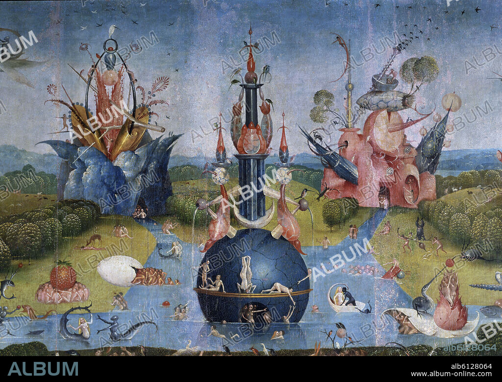 JHERONIMUS VAN AKEN-EL BOSCO-J. BOSCH. JARDIN DE LAS DELICIAS - DETALLE SUPERIOR DEL PANEL CENTRAL DEL TRIPTICO - 1503/1504 - O/T - NP 2823 - GOTICO FLAMENCO - CONJUNTO 1290.