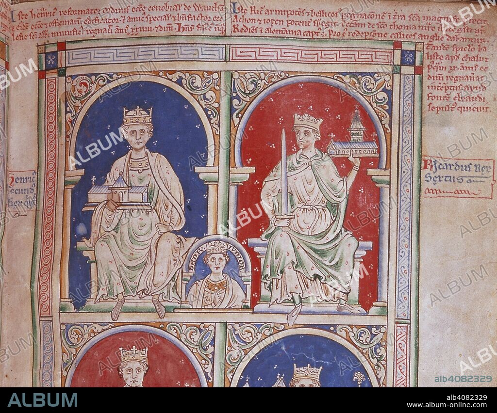 MATTHEW PARIS. Imaginary portraits of King Henry II and Richard I of England. Historia Anglorum. England (St Albans), 1250-1259. Source: Royal 14 C. VII, f.9. Language: Latin.