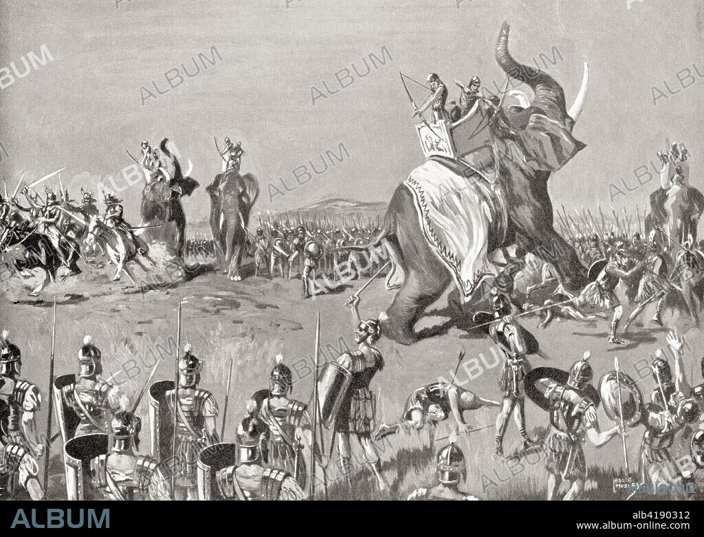 The Battle of Magnesia,190 BC, the concluding battle of the Roman-Seleucid War.  From Hutchinson's History of the Nations, published 1915.