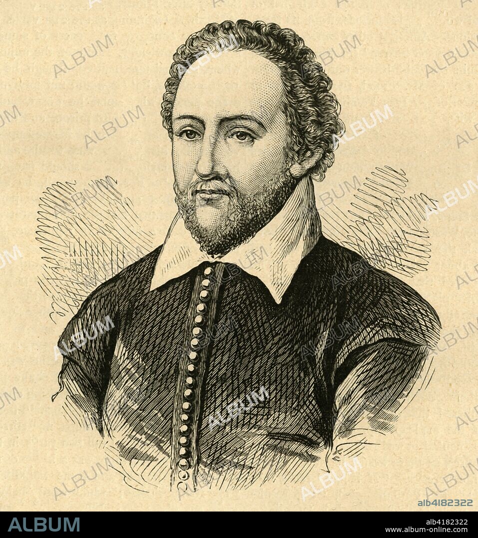 'Richard Burbage', (1897). English stage actor Burbage (1567-1619) was one of the most famous actors of the Globe Theatre in London. He was also a theatre owner, entrepreneur and painter, as well as being a business associate and friend of William Shakespeare. From Old and New London, Volume I, by Walter Thornbury. [Cassell and Company, Limited, London, Paris & Melbourne, 1897].