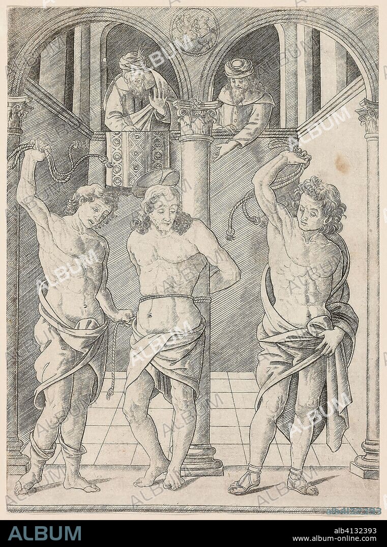 The Flagellation, plate 7 from the Life of the Virgin and Christ. Francesco Rosselli; Italian, 1448-c. 1513. Date: 1465-1475. Dimensions: 223 x 163 mm (image/sheet). Engraving in gray on ivory laid paper. Origin: Italy.