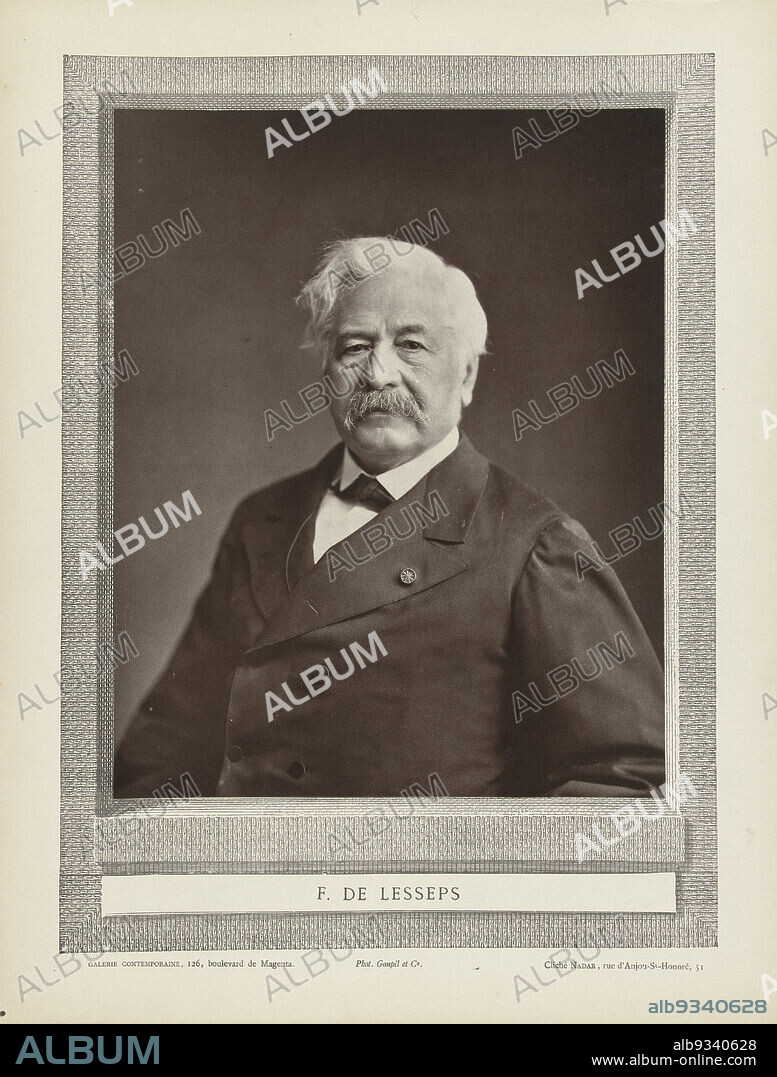 Portrait of Ferdinand de Lesseps, F. de Lesseps (title on object), Félix Nadar (mentioned on object), Goupil & Cie. (mentioned on object), Paris, 1872 - 1876, paper, cardboard, height 238 mm × width 190 mmheight 354 mm × width 270 mm.