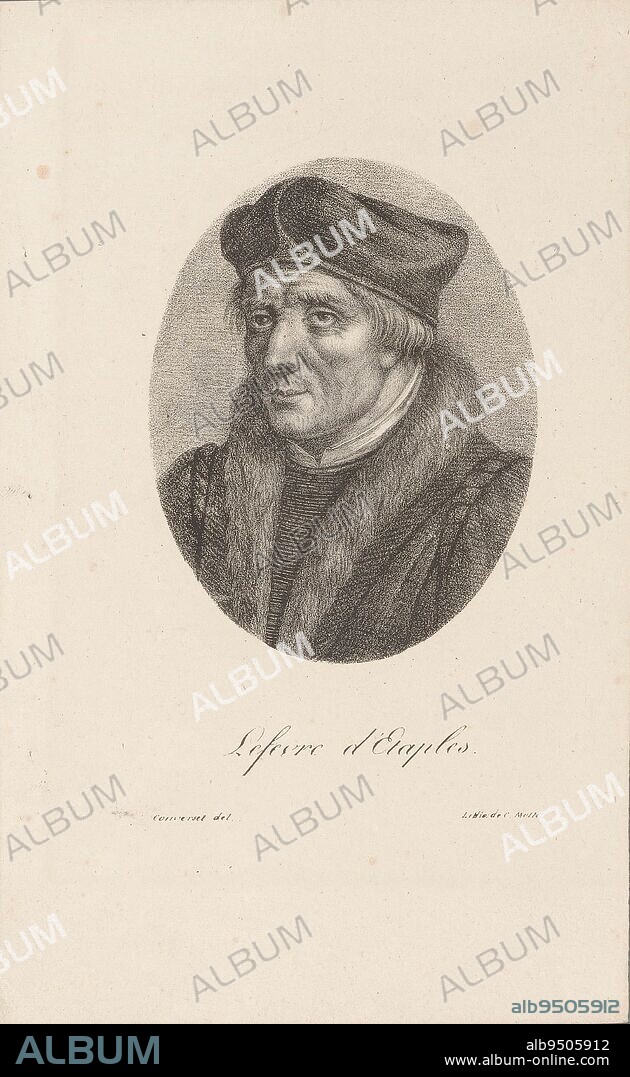 Portrait of Jacques Lefèvre d'Étaples, Converset, 1817 - 1836, print maker: Converset, (mentioned on object), printer: Charles Etienne Pierre Motte, Paris, 1817 - 1836, paper, h 220 mm - w 137 mm.