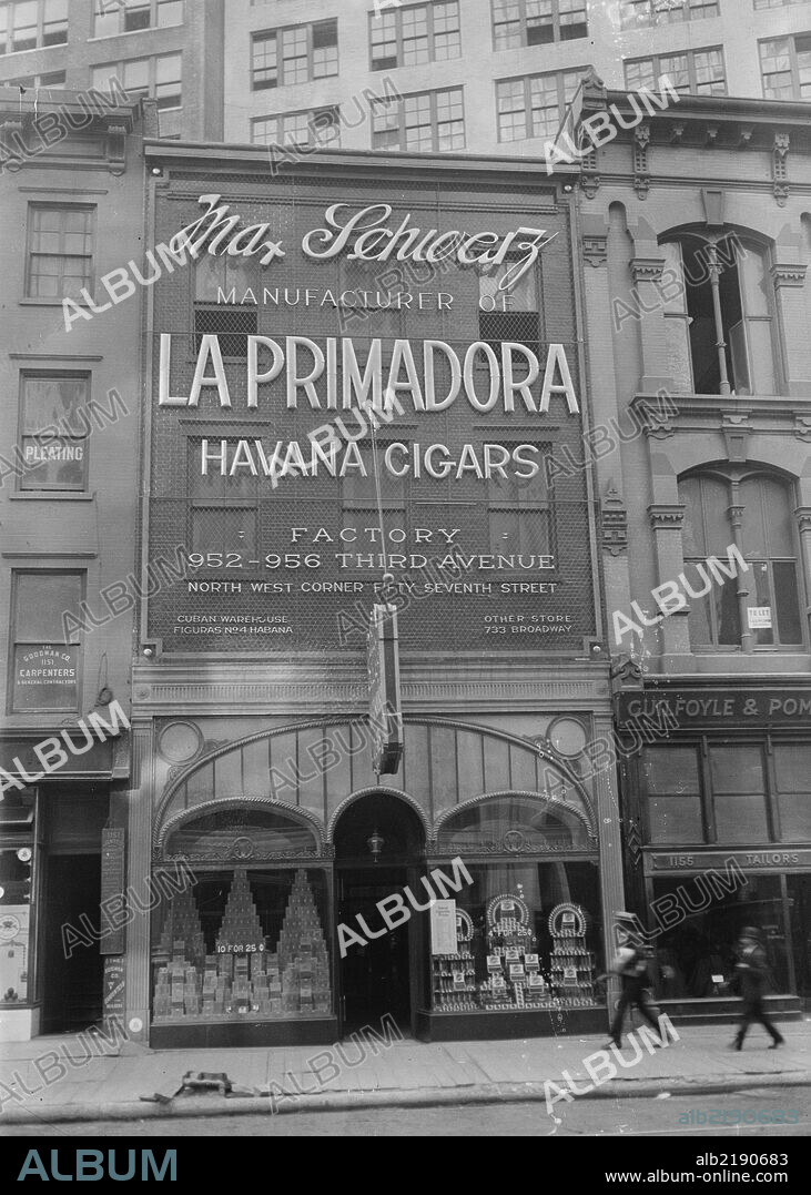 Max Schwartz's Primadora Havana Cigars; Factory & Shop 3rd Avenue, New York.