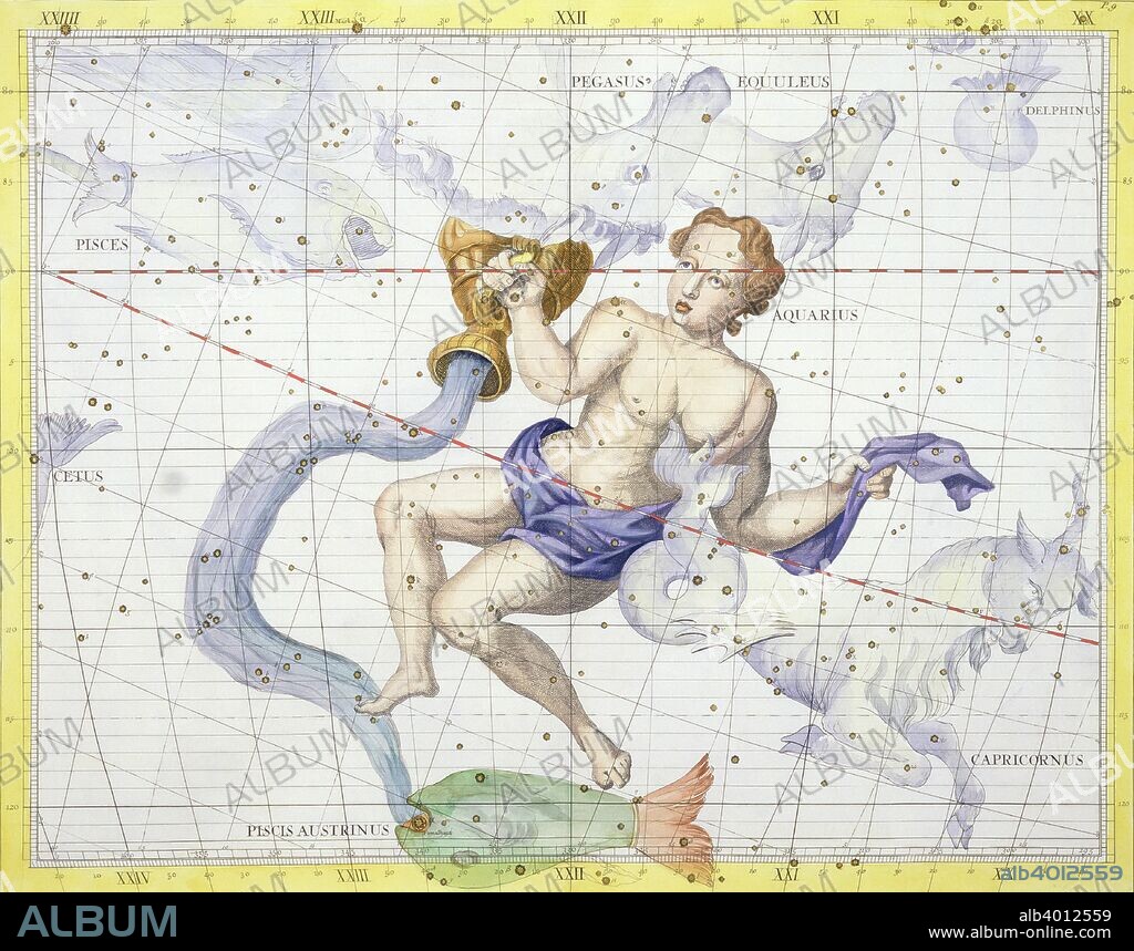 Constellation of Aquarius, 1729. Plate 9 from Atlas Coelestis, by John Flamsteed (1646-1710), the first Astronomer Royal.