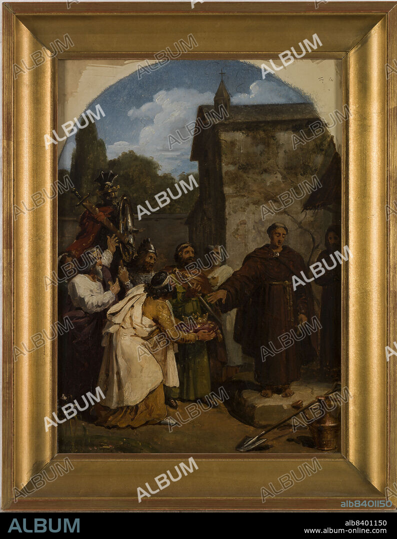 FRANCOIS-LOUIS DEJUINNE. Esquisse pour l'église Saint-Sulpice : Saint Fiacre refusant la couronne d'Ecosse, 1818. St Fiacre refusing the crown of Scotland.