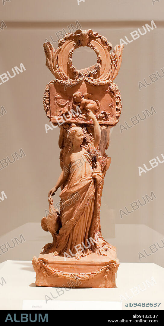Modello or sketch for porte montre (watch stand), c. 1780, 18 1/4 x 6 1/4 x 6 1/4 in. (46.36 x 15.88 x 15.88 cm), Terracotta, France, 18th century, House clocks had been popular additions to wealthy homes since the 1500s, but portable pocket watches were a new and head-turning achievement in the 1700s. Their proud owners showcased them in precious watch stands when not in usethe 1700s equivalent of iPhone chargers. This one exhibits a relief showing the figure of Cupid with two pierced hearts and kissing birds, suggesting that when the watch was put into its stand at night, it was time for love.