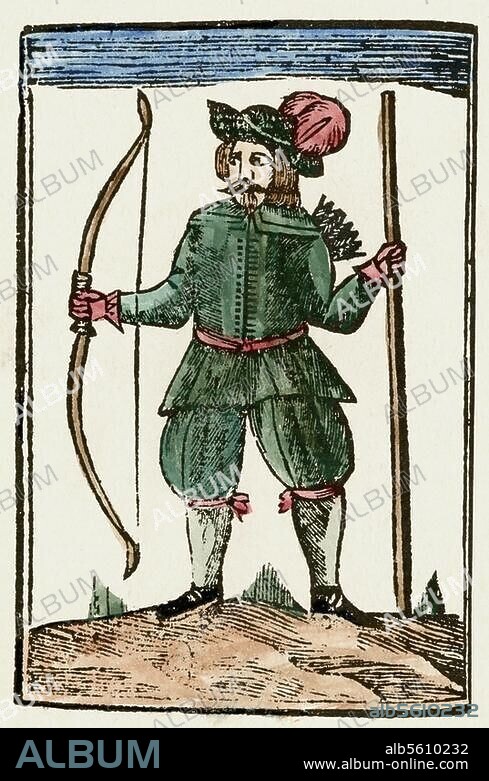 ANONYM. Robin Hood, Held der englischen Volksballade. (12. Jh., Grafschaft Nottingham). - "ROBIN HOOD". - Holzschnitt, englisch, 17. Jahrhundert. Frontispiz zu: Martin Parker, A True Tale of Robin Hood.