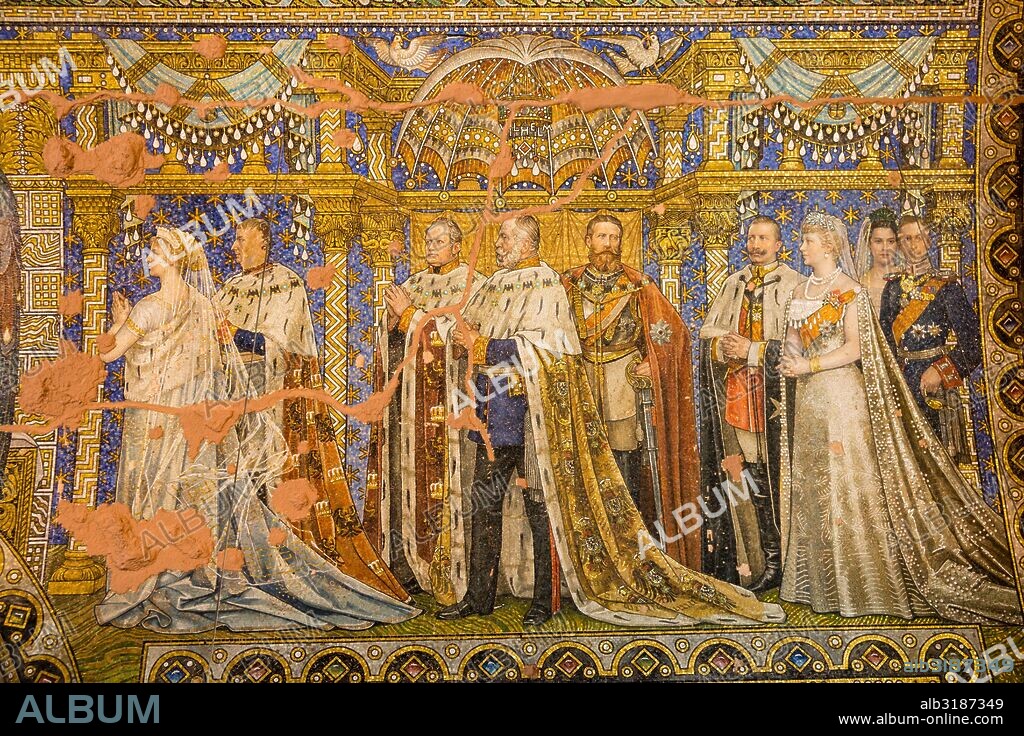 mosaicos representando a la familia Hohenzollern, iglesia evangélica luterana Kaiser-Wilhelm-Gedächtniskirche, Kurfürstendamm ,Charlottenburgo, Berlin, Alemania, europe.