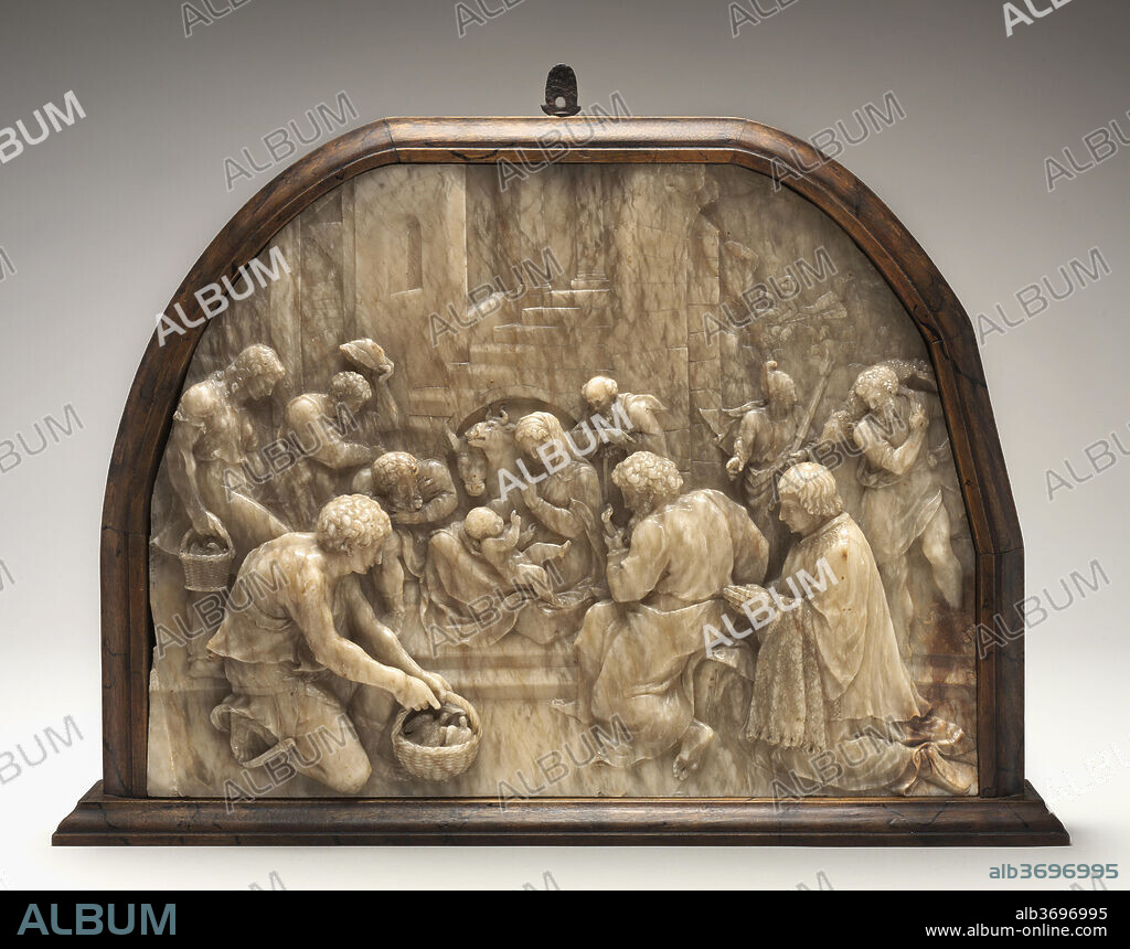 FLEMISH 16TH CENTURY, POSSIBLY CIRCLE OF JEAN MONE. Adoration of the Shepherds with Donor. Dated: c. 1540/1550. Dimensions: overall (maximum dimensions): 32.86 x 43.18 x 6.03 cm (12 15/16 x 17 x 2 3/8 in.). Medium: alabaster.