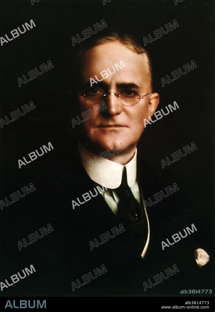 This 1915 color portrait of Eastman was an early attempt at color photography by John George Capstaff, a researcher at Kodak. George Eastman (July 12, 1854 - March 14, 1932) was an American innovator and entrepreneur who founded the Eastman Kodak Company and invented roll film, helping to bring photography to the mainstream. In 1884, Eastman patented the first film in roll form. In 1888 he perfected the Kodak camera, the first camera designed specifically for roll film. In 1892, he established the Eastman Kodak Company, in Rochester, New York. It was one of the first firms to mass-produce standardized photography equipment. The company also manufactured the flexible transparent film, devised by Eastman in 1889, which proved vital to the subsequent development of the motion picture industry. He was a major philanthropist. In his final two years, Eastman was in intense pain, caused by a degenerative disorder affecting his spine. In 1932, Eastman died by suicide with a single gunshot to the heart, leaving a note which read, "To my friends: my work is done. Why wait?".