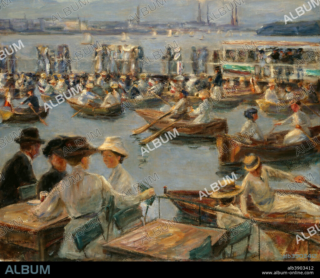 MAX LIEBERMANN. On the Alster in Hamburg. Date/Period: 1910. Painting. Oil on canvas. Height: 85.5 cm (33.6 in); Width: 104 cm (40.9 in).