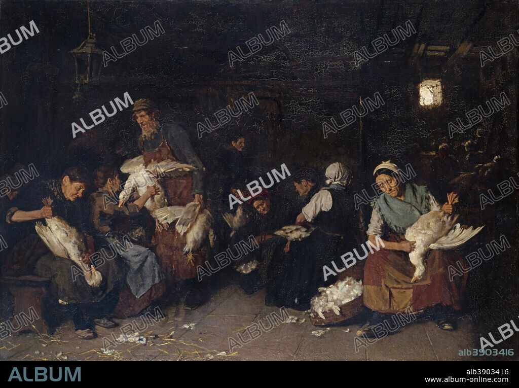 MAX LIEBERMANN. Gänserupferinnen / Women Plucking Geese. Date/Period: From 1871 until 1872. Painting. Oil on canvas. Height: 119.5 cm (47 in); Width: 170.5 cm (67.1 in).