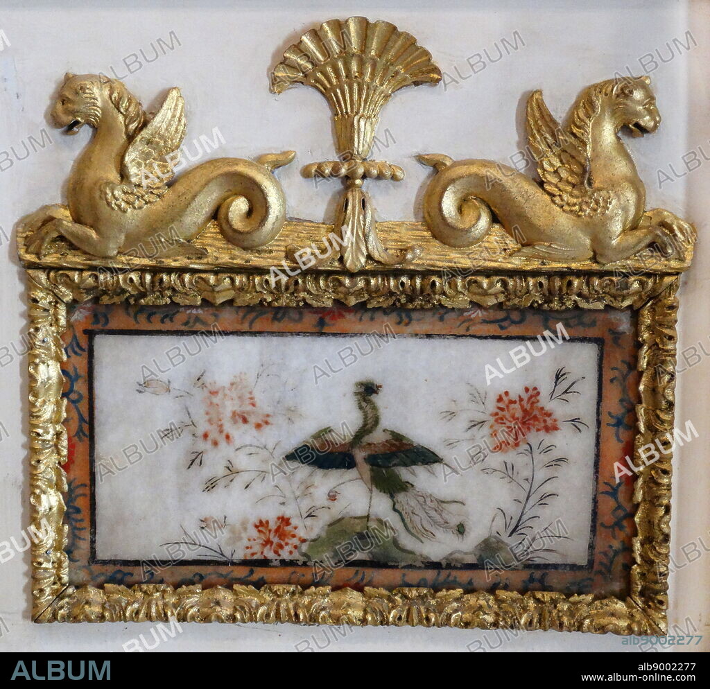 detail from the surround of an 18th century, oriental style, Adam Fireplace, Music room, Kenwood House, Hampstead Heath, Hampstead, London, England.