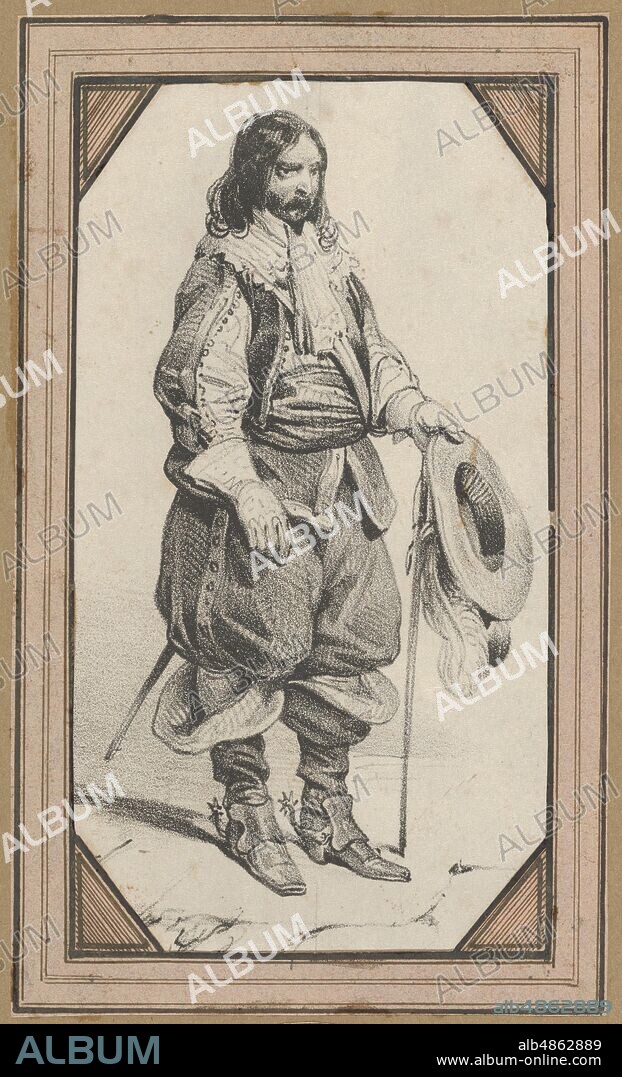 Man holding a cane and a hat, mid-19th century.