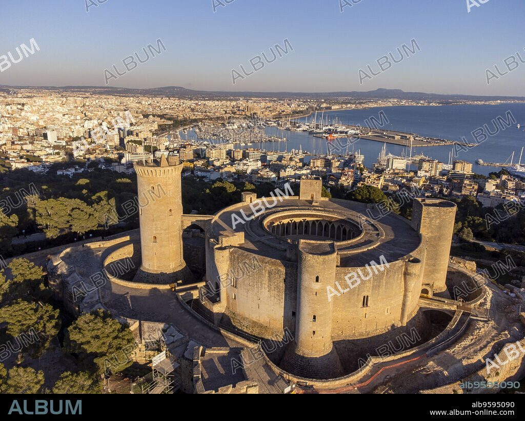 Bellver castle and the city of Palma in the background, Mallorca, Balearic Islands, Spain.
