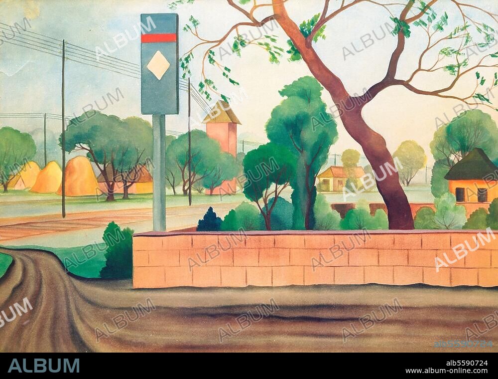 CHRISTIAN ARNOLD. Arnold, Christian. 1889-1960. "Vorstadt mit Signal" 1931. Aquarell auf Papier, 40 × 60 cm. Wiesbaden, Sammlung Frank Brabant.