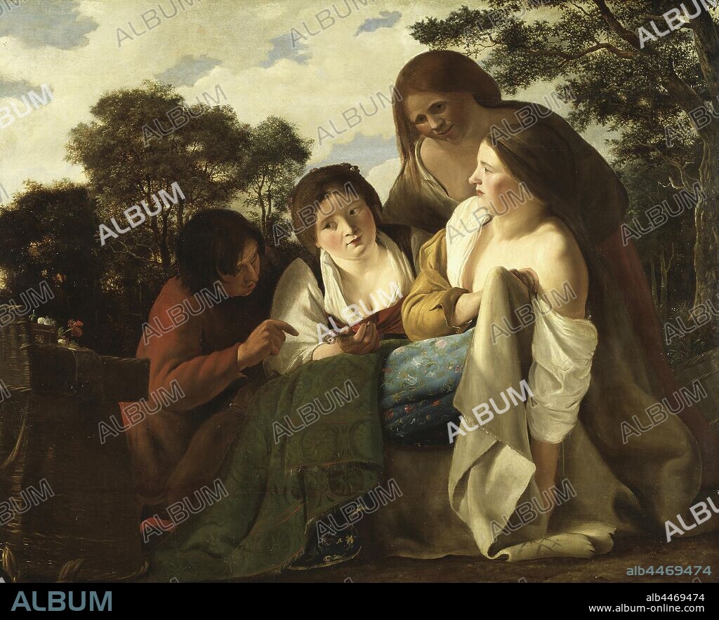 Paul Bor, The Flower Vendor, Florist, painting, 1640, oil on panel, Height, 143 cm (56.2 inches), Width, 174.5 cm (68.7 inches).