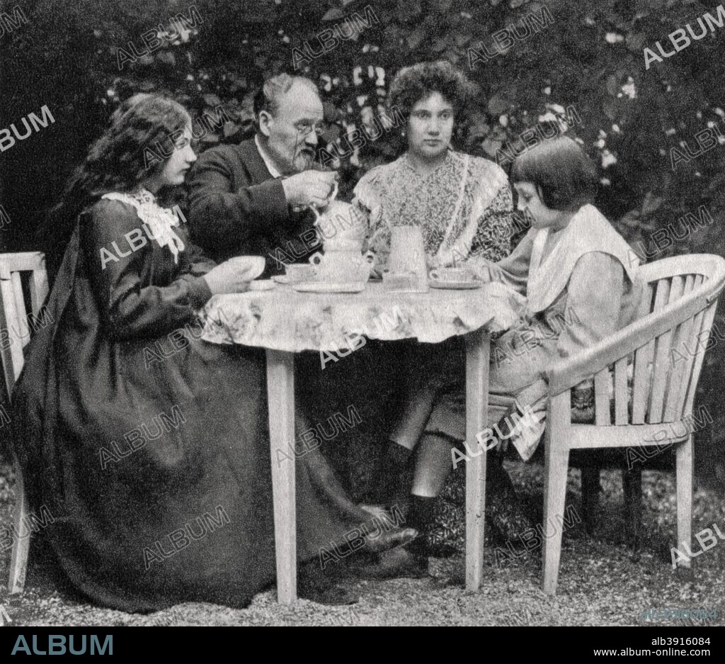 Emile Zola, French novelist, with his family, 1899. An influential writer, Zola (1840-1902) was also an important figure in the liberalisation of French society at the end of the 19th century. He staunchly defended Alfred Dreyfus, a Jewish French Army officer wrongly accused of treason, a case that polarised French politics and society. In 1898 Zola wrote a famous letter titled J'accuse that was published on the front page of the newspaper L'Aurore. Tried and convicted of criminal libel, he was sentenced to a year's imprisonment and removed from the Legion d'Honneur, but escaped to exile in London, where he remained until July 1899. He died three years later from carbon monoxide poisoning caused by a blocked chimney, and suspicion abounded that he had been murdered by his political enemies. A photograph from Album de Photographies dans L'Intimite de Personnages Illustres, 1850-1900, 2nd album, Editions MD, Paris.