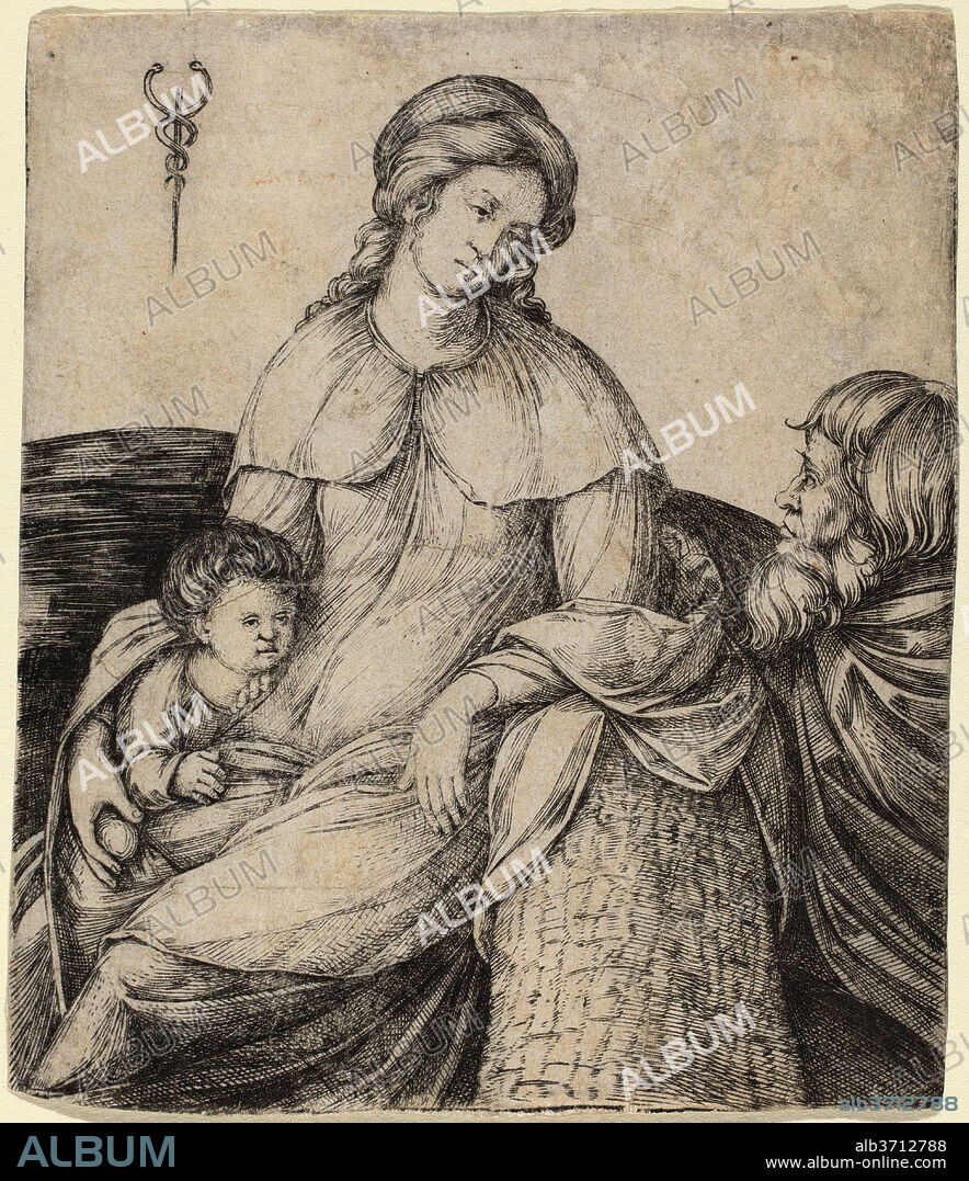 JACOPO DE' BARBARI. Holy Family. Dated: c. 1508/1509. Dimensions: sheet: 11.5 x 9.9 cm (4 1/2 x 3 7/8 in.). Medium: engraving.
