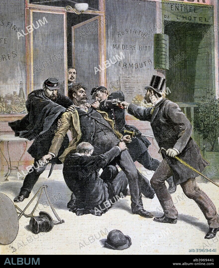The Arrest of Ravachol, 1892. François Claudius Koeningstein, known as Ravachol, (1859-1892), was a French anarchist best known for terrorism, and responsible for several bombings in Paris. A print from the Le Petit Journal, 16th April 1892.