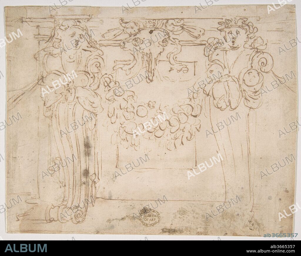 Sketch for a wall panel in the Sala Paolina at Castel Sant' Angelo, Rome. Artist: Perino del Vaga (Pietro Buonaccorsi) (Italian, Florence 1501-1547 Rome) or Copy after. Dimensions: 5 × 6 3/8 in. (12.7 × 16.2 cm). Date: ca. 1546.