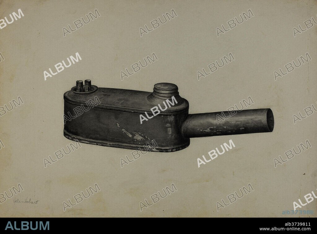 HELEN HOBART. Bunker Lamp. Dated: c. 1940. Dimensions: overall: 22.8 x 33.3 cm (9 x 13 1/8 in.)  Original IAD Object: 5 9/16" long; 1 7/8" high; 2 11/16" wide. Medium: graphite on paperboard.