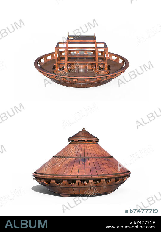 History of Science and Technology / Renaissance. Leonardo's fighting vehicle, circa 1485. (Project conceived by Leonardo da Vinci circa 1485 and whose design is in the Codex Arundel (f 1030) and is considered as the prototype of modern tanks). 3D reconstruction (computer generated images), 2018.