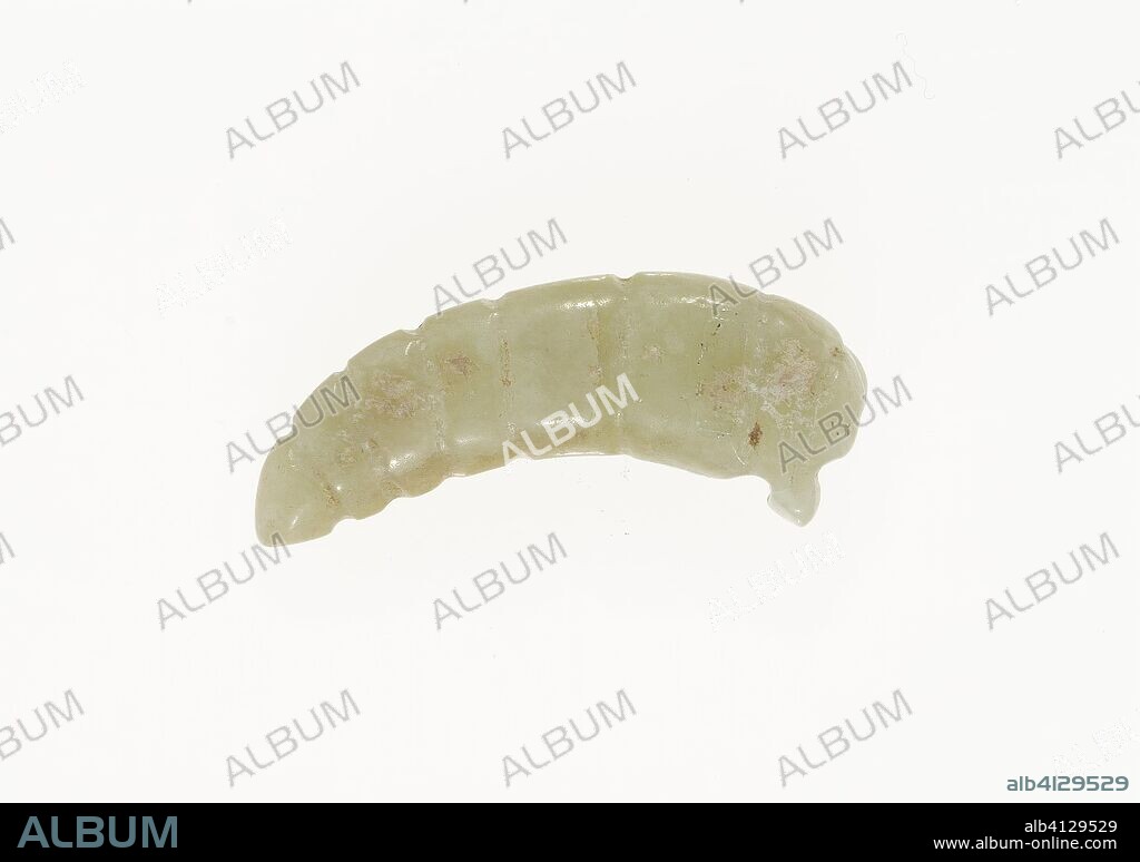 Silkworm Pupa Pendant. China. Date: 1300 BC-900 BC. Dimensions: 2.5 × 0.8 × 0.3 cm (1 × 5/16 × 1/8 in.). Jade. Origin: China.