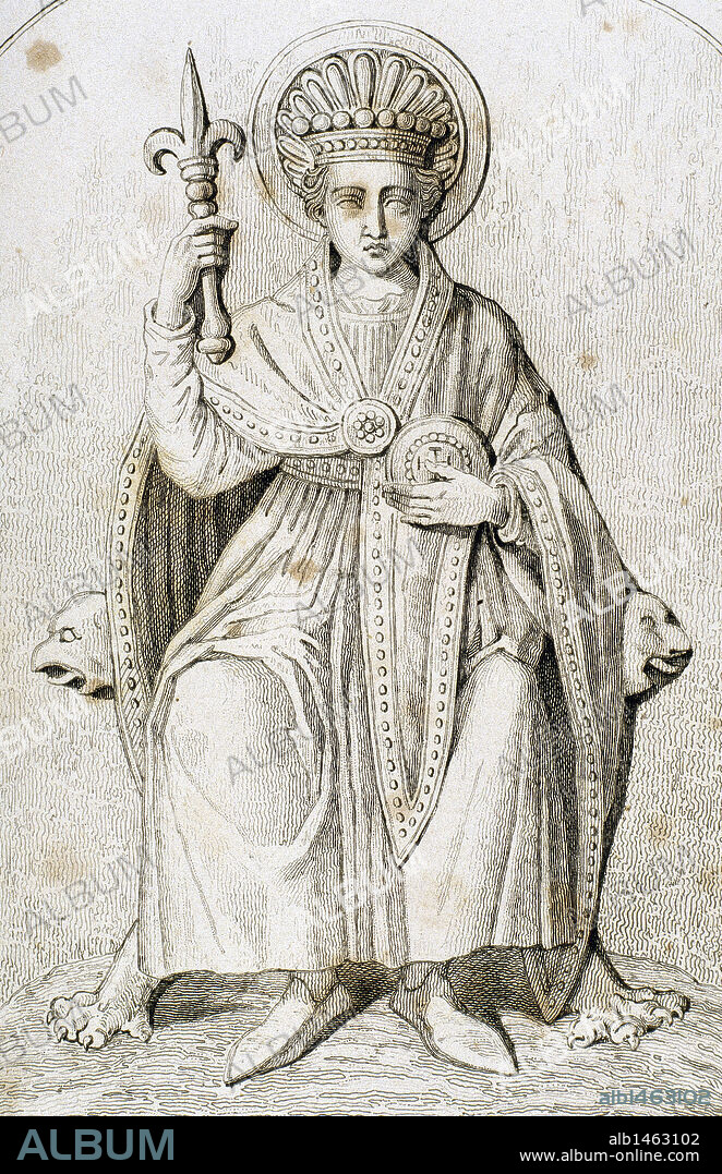 Pepin of Herstal (640-714). Mayor of the Palace of Austrasia. 19th century engraving.