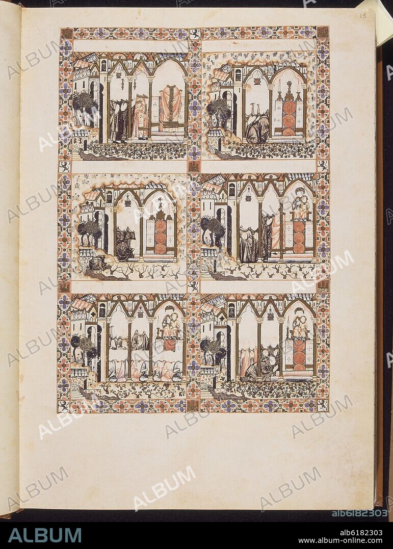 ALFONSO X DE CASTILLA EL SABIO. CANTIGA DE SANTA MARIA Nº226 - F15R - MONASTERIO INGLES SE HUNDE EN LA TIERRA Y EMERGE UN AÑO DESPUES - SIGLO XIII.