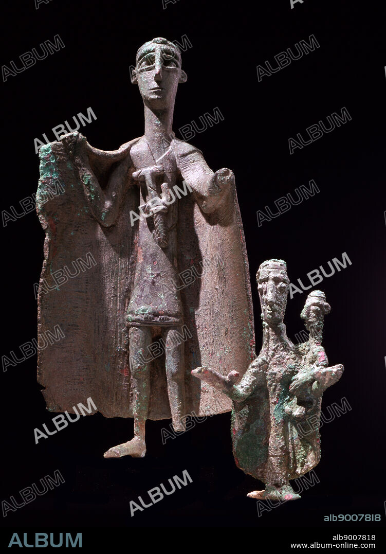 Bronze figure of a mother with children; Nuragic civilization. This culture arose in Sardinia, lasting from the Bronze Age (18th century BC) to the 2nd century AD. The name derives from its most characteristic monuments, the nuraghes. They consist of tower-fortresses that were built starting from about 1800 BC.