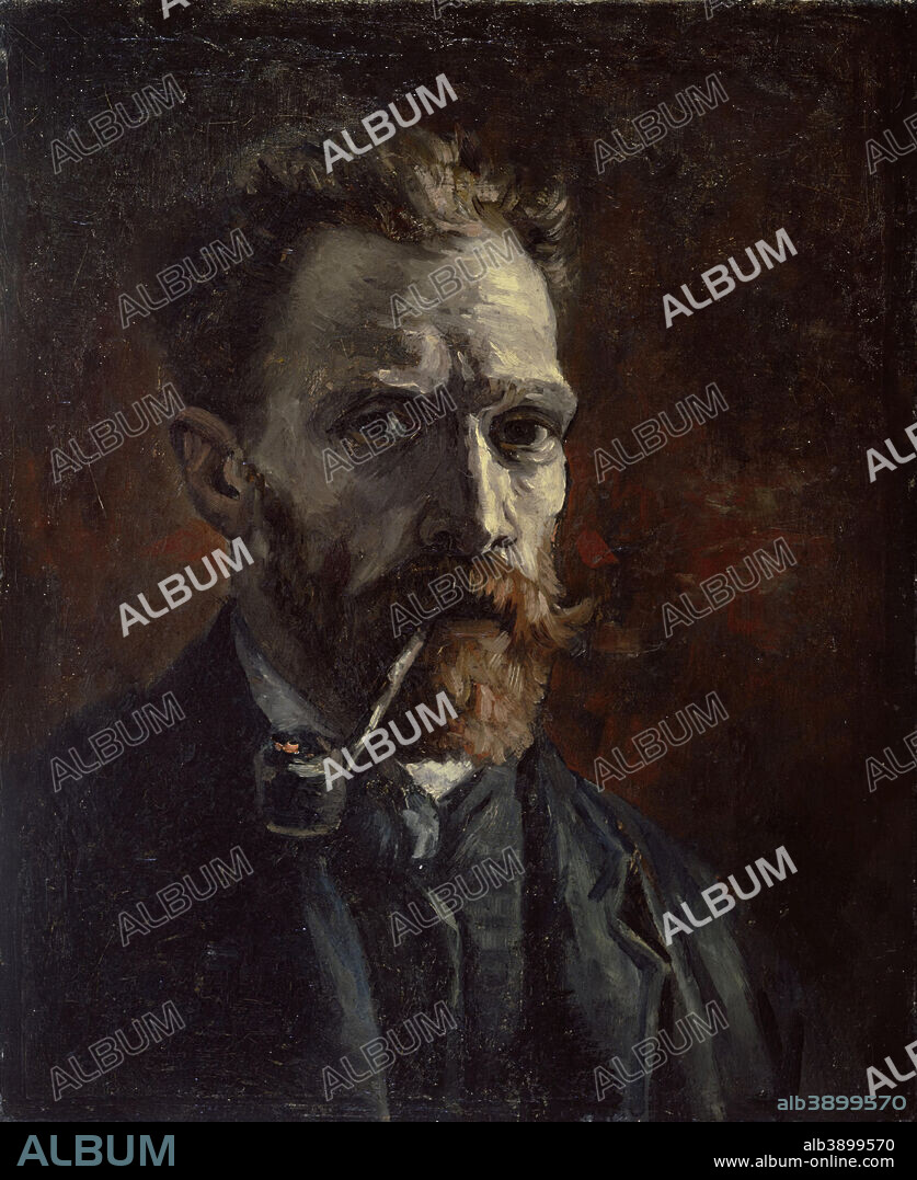 VINCENT VAN GOGH. Self-portrait with pipe. Date/Period: September 1886 - November 1886. Self-portrait. Oil on canvas. Height: 46 cm (18.1 in); Width: 38 cm (14.9 in).