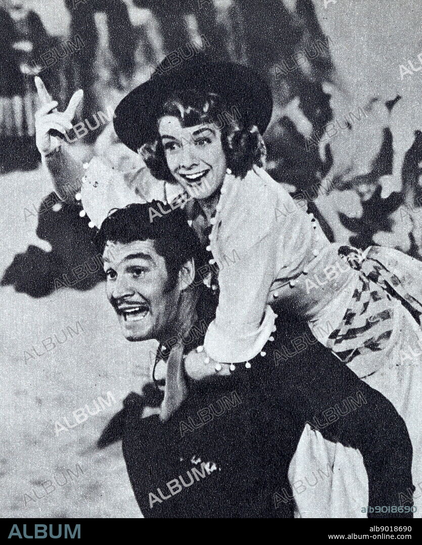 Film still from 'Red Garters' starring Rosemary Clooney, Guy Mitchell, Jack Carson, and Gene Barry.