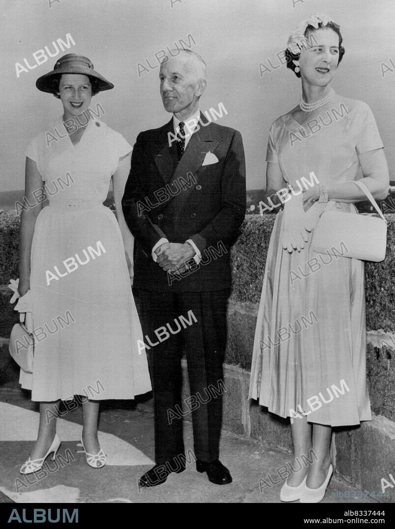 Governor-General And Royal Visitors - The Duchess of Kent and her daughter princess Alexandra, with Canada's Governor-General Mr. Vincent Massey, in Quebec City during their Canadian tour. The Royal visitors stayed four Quebec City before leaving for Toronto, where the Duchess. of Kent opened the Canadian National Exhibition. August 29, 1954. (Photo by Reuterphotos).