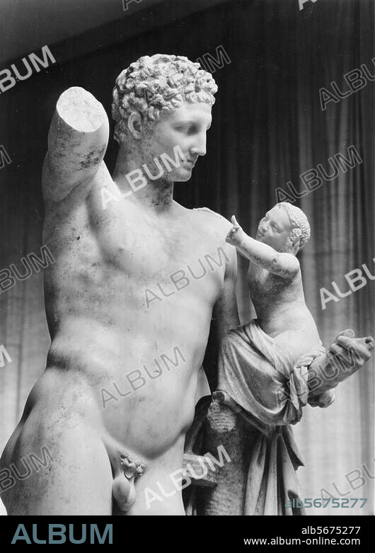 Praxiteles, Greek sculptor, pre 400 B. C. c. 330 B. C. Hermes with the Boy Dionysus. (imperial copy?). Marble, height 2.10m. Found: Olympia, Heraion. Olympia, Museum.