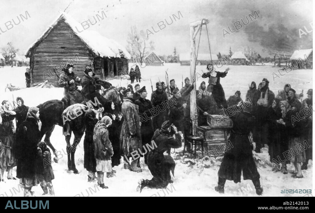 Painting of the execution of 18 year old russian partisan / sniper zoya kosmodemyanskaya during world war ll. 01/02/2013