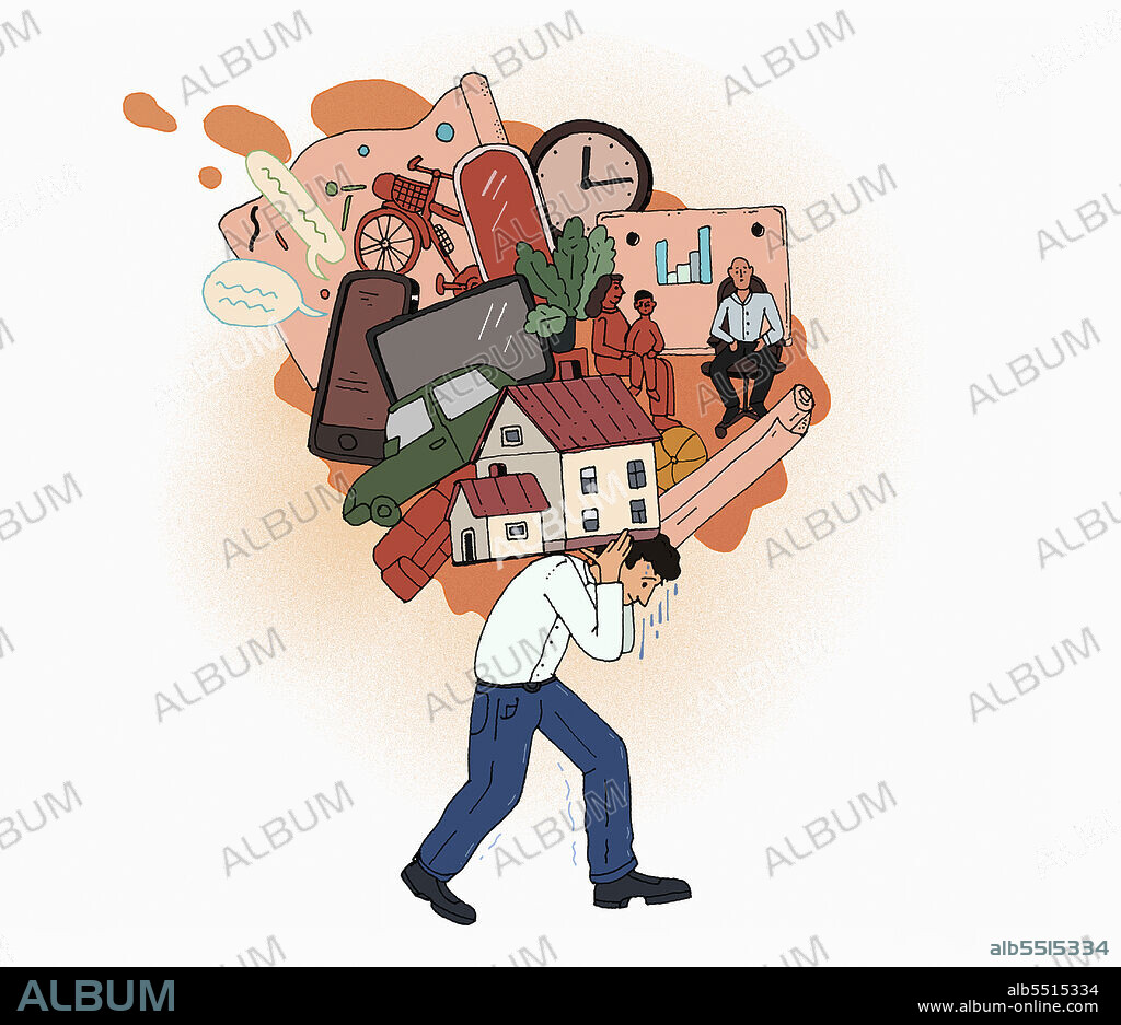 Man struggling under burden of family responsibilities.