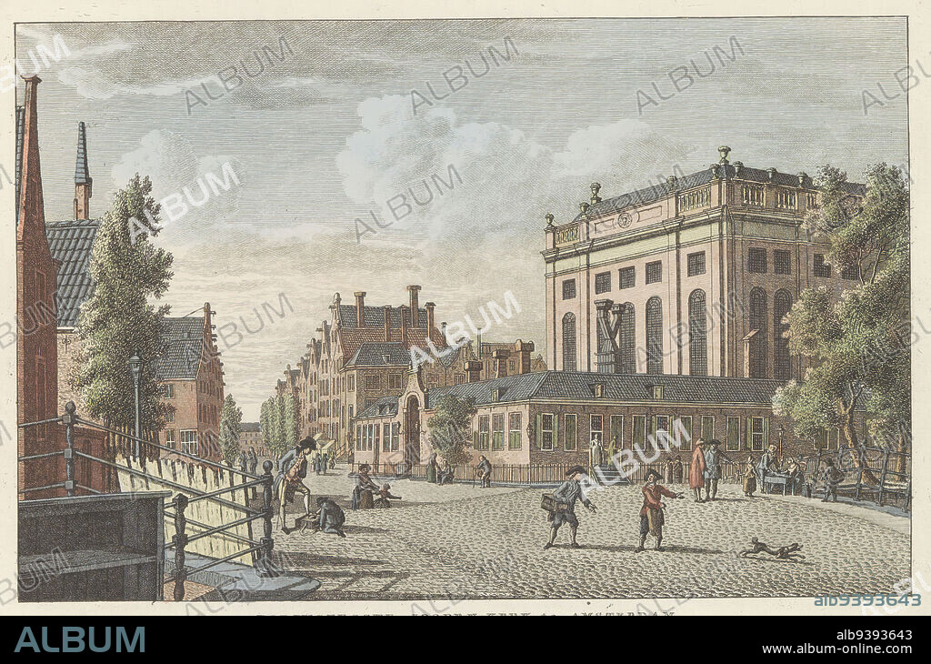 Portuguese Synagogue at Amsterdam, ca. 1790, Portuguese Jewish Church at Amsterdam, Eglise des Juifs portugais à Amsterdam (title on object), View of the Portuguese Synagogue at Amsterdam, ca. 1790. Part of a plate work from c. 1824-1825 containing 74 (unnumbered) plates of the most important topographical views and various customs in the United Kingdom of the Netherlands., print maker: Carel Frederik Bendorp (I), intermediary draughtsman: Jan Bulthuis, Amsterdam, 1786 - 1792 and/or 1824 - 1825, paper, etching, engraving, height 175 mm × width 250 mm.