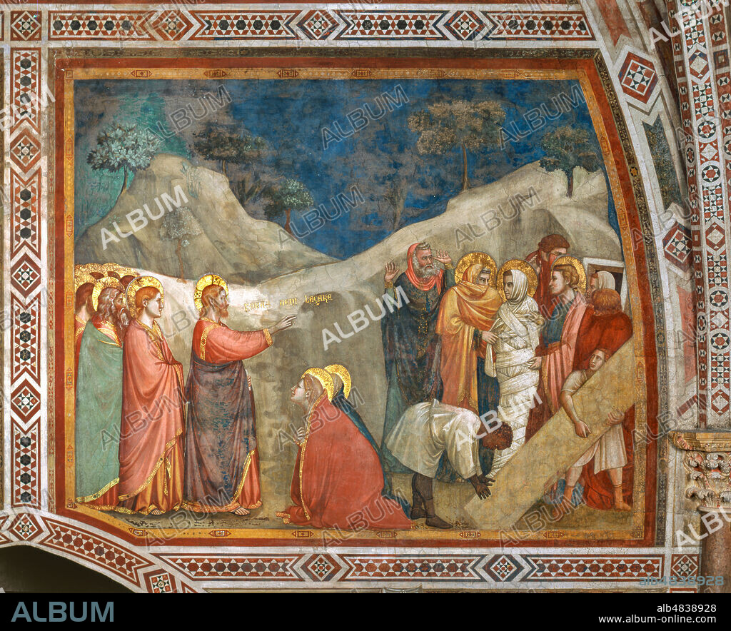 Assisi, the Lower Basilica of St. Francis, Chapel of the Magadalene, the western wall: Scenes from the life of the Magdalene, "The Raising of Lazarus". The Chapel, dedicated to the Magadalene, was frescoed by Giotto and his workshop in 1307 - 08.