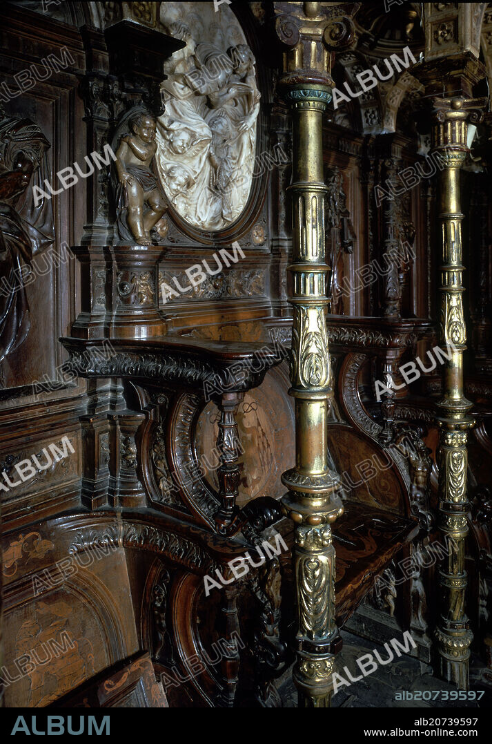 ALONSO BERRUGUETE (1488-1561). SILLA ARZOBISPAL DEL CORO ALTO DE LA CATEDRAL DE TOLEDO - SIGLO XVI - RENACIMIENTO ESPAÑOL.